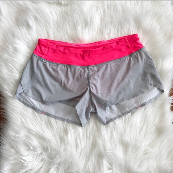 lululemon athletica Pants - {Lululemon} Neon Pink & Grey Stripe Running Shorts
